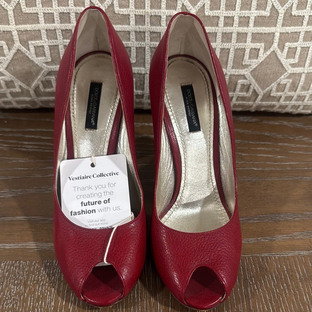 Vintage Dolce & Gabbana Red Suede Peep-Toe Heels